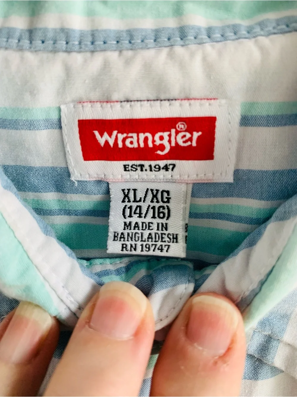 Wrangler Camp Shirt White Aqua Blue Stripe Short Sleeve Casual Summer EUC XL